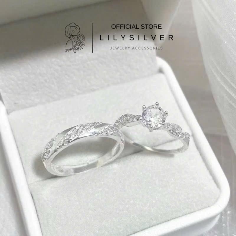 Nhẫn Hẹn Ước - Tặng Chứng Chỉ Tình Yêu Nhẫn đôi bạc nam nữ Lily Silver chất liệu bạc ta