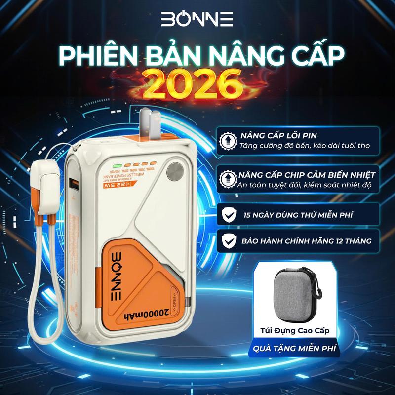    Tặng Túi Đựng Công Nghệ Cao Cấp  Sạc Dự Phòng Bonne TECHNOLOGIQUE BP08 10.000mAh 20.000mAh Không Dây Kiêm Củ Sạc Nhanh Bảo Hành 12 Tháng 