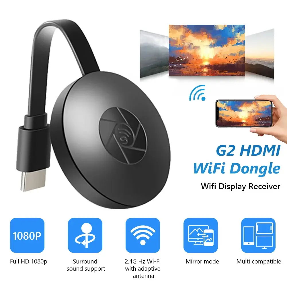 Dongle TV G2 Miracast, Penyesuai Paparan Skrin Cermin HD 1080P, Wifi, Wayarles, Tongkat TV, Supoort, Serasi HDMI, untuk IOS dan Andorra