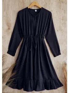 Tunik Polos Serut Pinggang Ruffle Kancing  Remaja Wanita  Muslim Dewasa