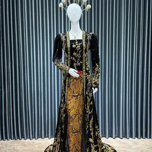 Kebaya Bludru Kutubaru EKOR Pengantin Kaesang Payet Wanita Dress Panjang Standar dengan Hiasan Payet Jepang Elegan dan Modern