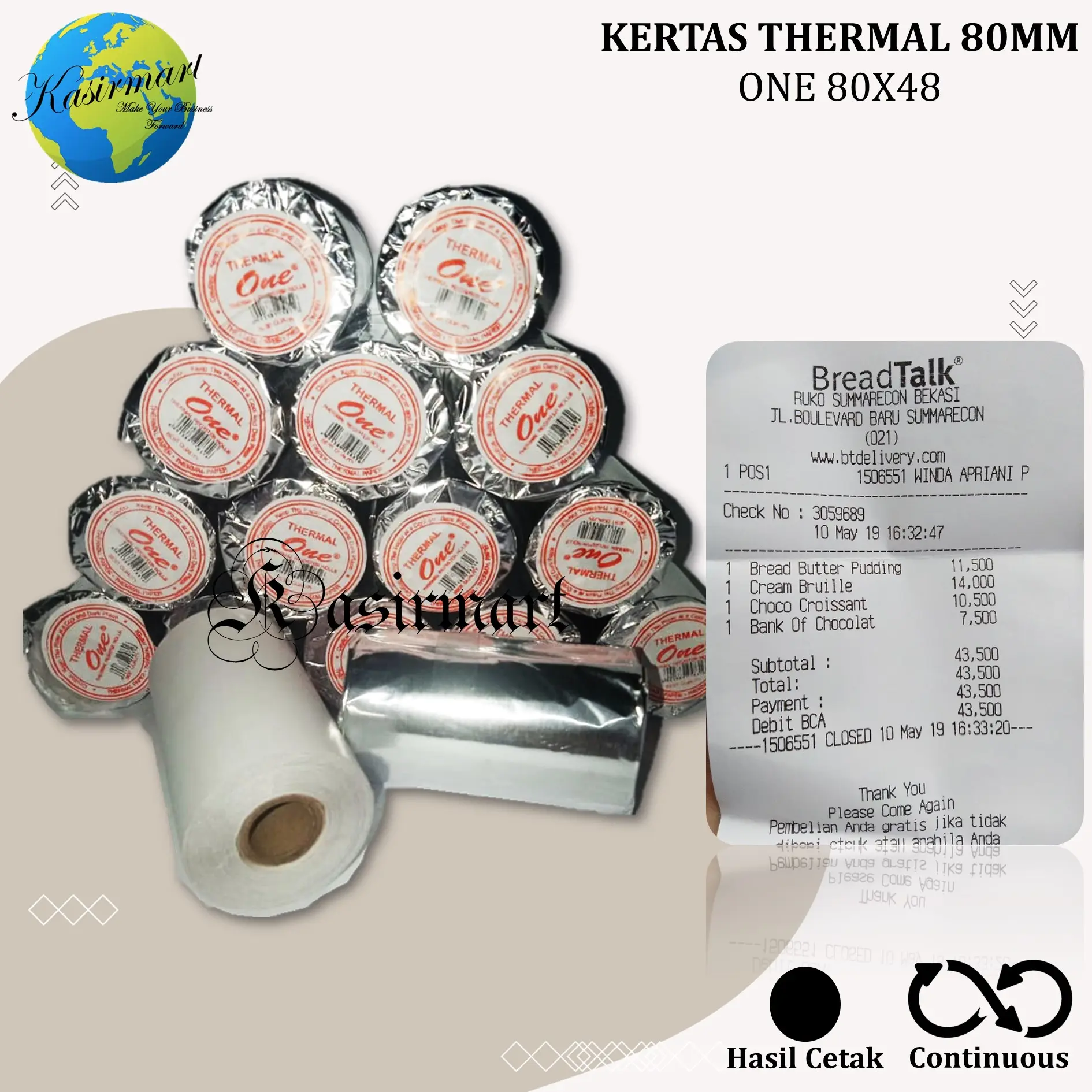 Paper Roll Struk Thermal One 80x50 79x48 79x50 80x48 Struk Kasir Printer Bluetooth 80mm Portable