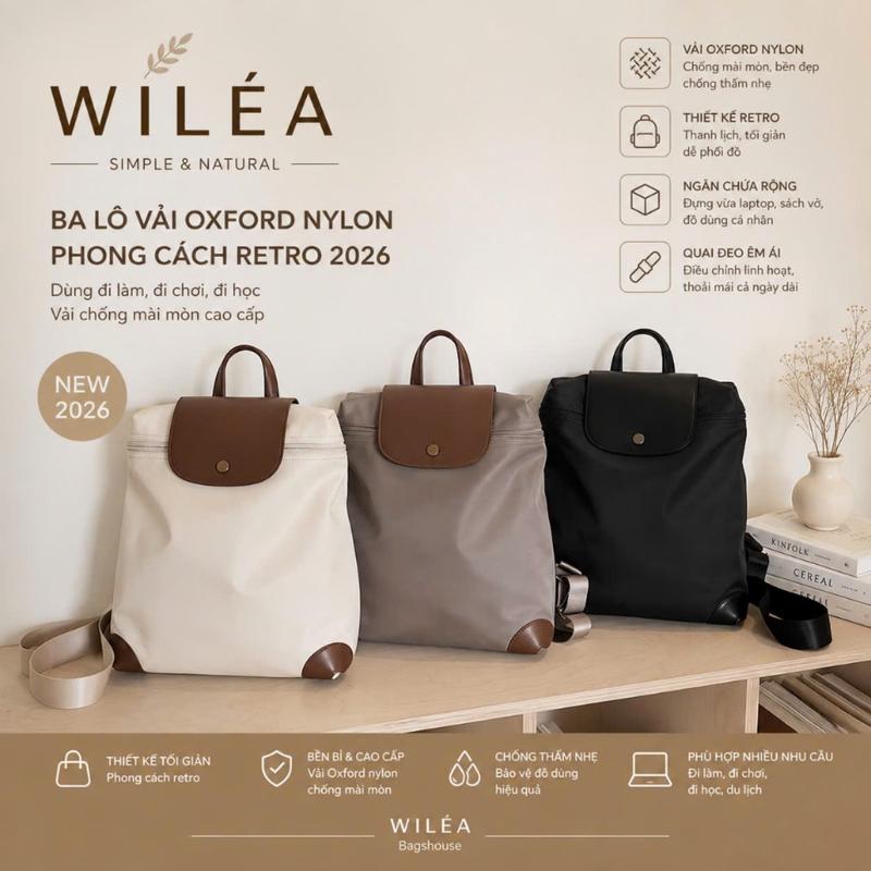 Ba Lô vải Oxford Nylon phong cách Retro 2026, dùng đi làm, đi chơi, đi học, vải chống mài mòn cao cấp_WILÉA