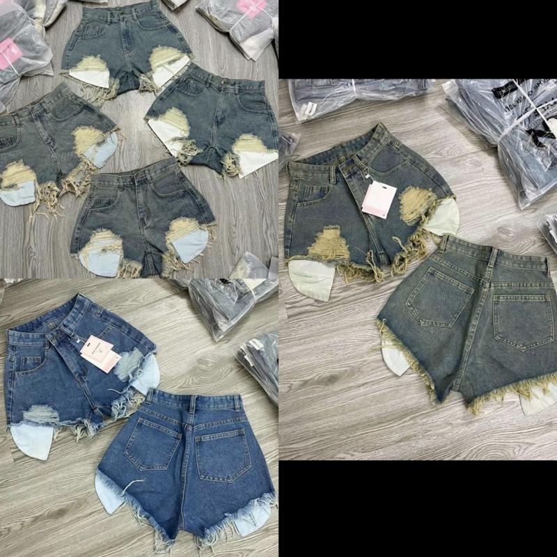 Quần short jean nữ rách đùi túi lộ cạp siêu cao hách dáng thời trang nữ hotgirl SML