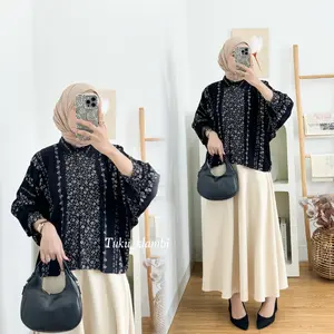 Tukuklambi Atasan Wanita Blouse Rayon Batwing Oversize kemeja viral Hitam Casual
