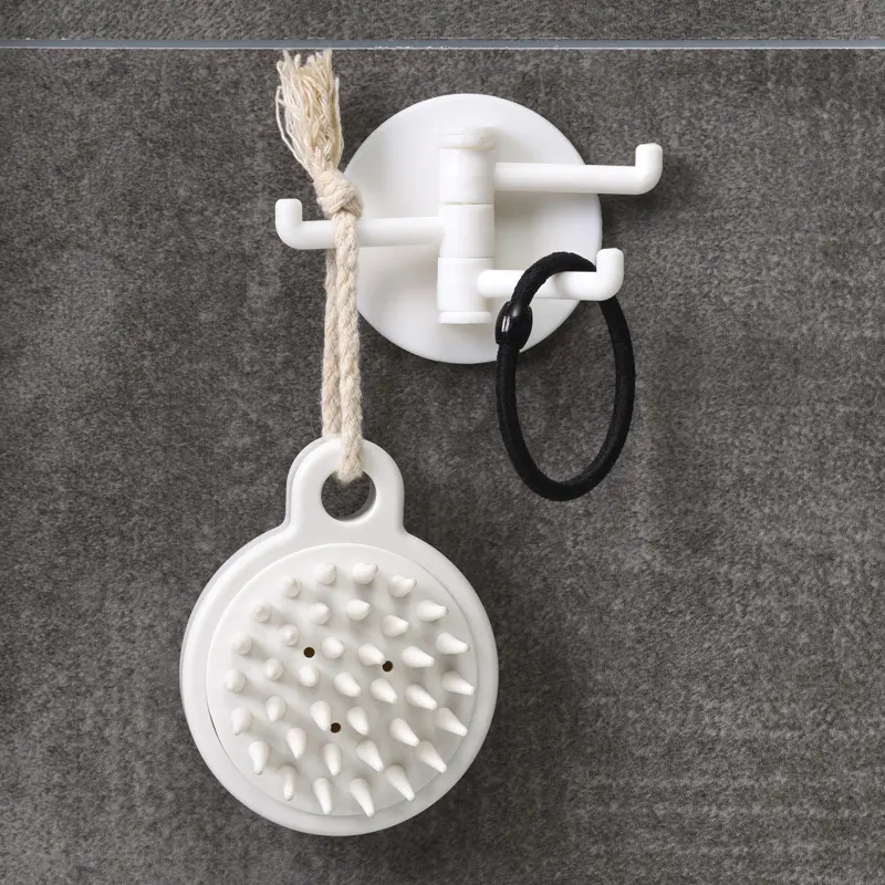 Rotatable three-head hook wall adhesive hook Seamless plastic hook clothes hook nail free behind door clothes hook(Random color)