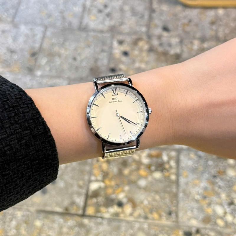  HUGI Đồng Hồ Nam Dây Thép Lụa Classic H128 Kính Ánh Xanh. 