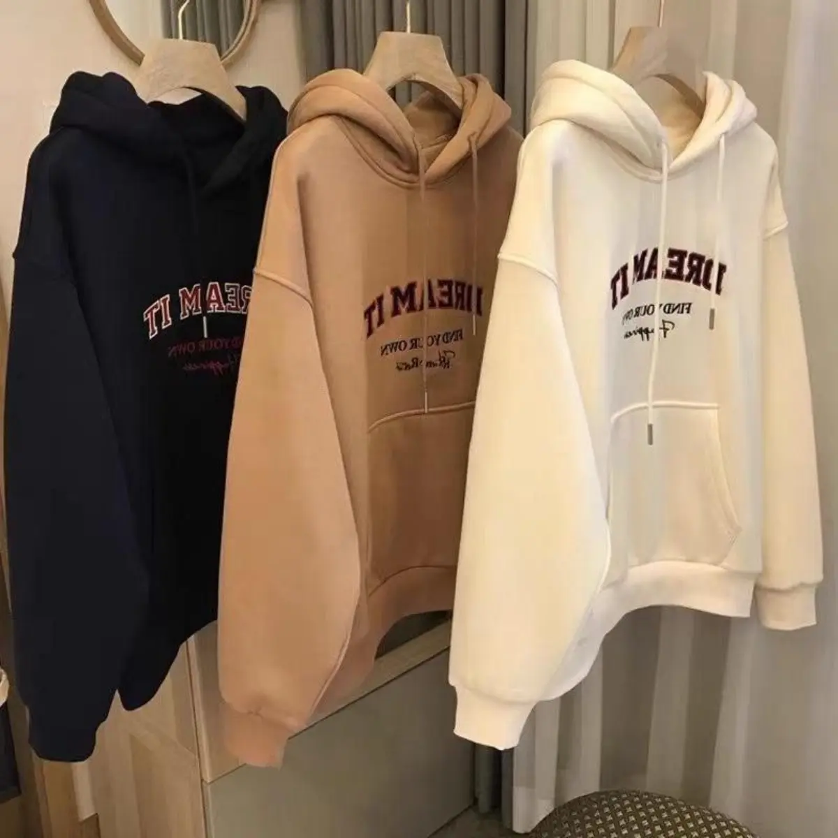 VELIN M-3XL Women Korean Hoodie Letter Embroidery Long Sleeve Sweatshirts Casual Oversized Coat