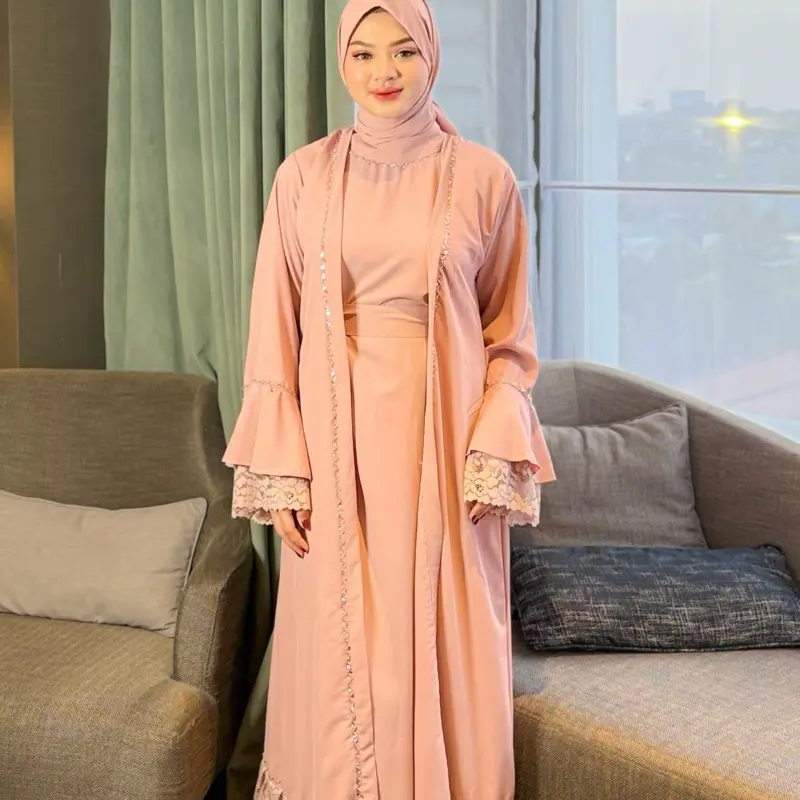 HALIMAH - NAMEERA Set Belt Dan Pashmina | Baju Gamis Abaya Kaftan Dress Wanita Muslim Kondangan Pesta Pengajian Model Baru Mewah Elegan Simple 2