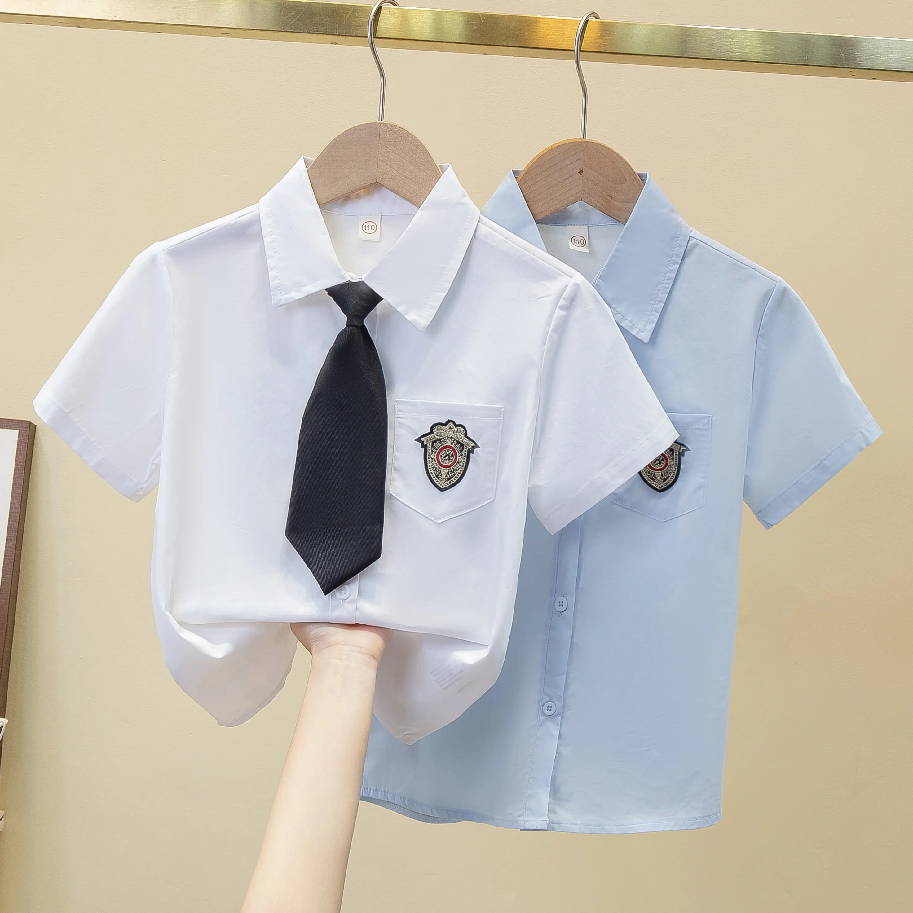 【 Tie Gift 】 Boys' School Uniform White Shirt Summer Short sleeved Girls' School Uniform CUHK School Style Shirt