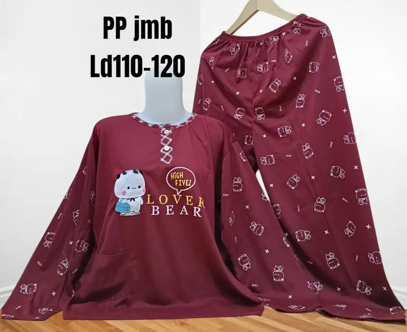 Set PP Baju Tidur Kaos Lengan Panjang Dan Celana Panjang Jumbo Babydoll Wanita 3XL LD 110-120cm Busui Kancing 4