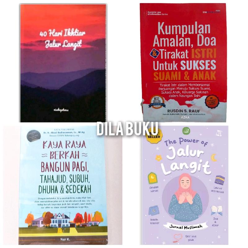 1 Paket 4 buku ; 40 hari ikhtiar jalur langit + Kumpulan amalan , Doa & tirakat istri untuk sukses suami & anak (Rusdin) + Kaya raya berkah bangun pagi + Jalur langit 0