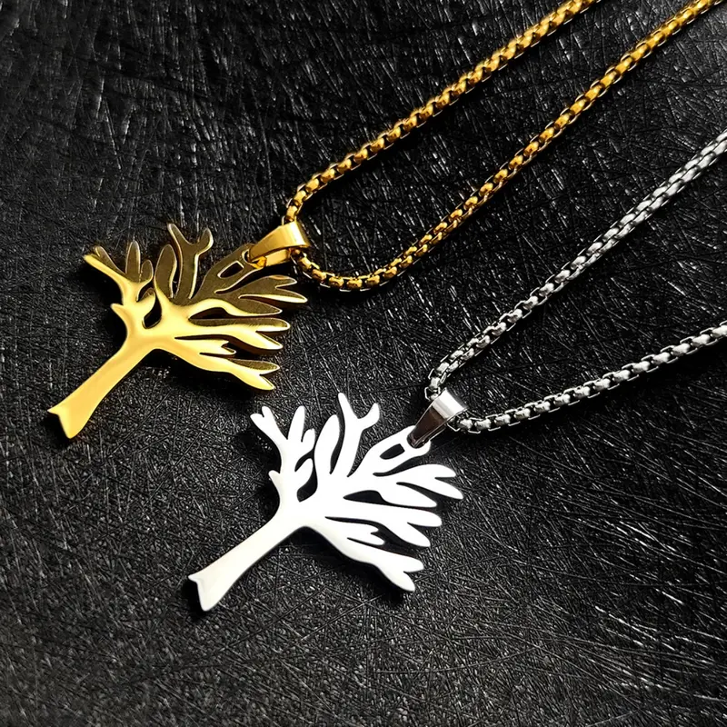 Stainless Steel Tree Of Life Pendant Necklace - 22 Inch Chain, Men's Hollowed Out Jewelry