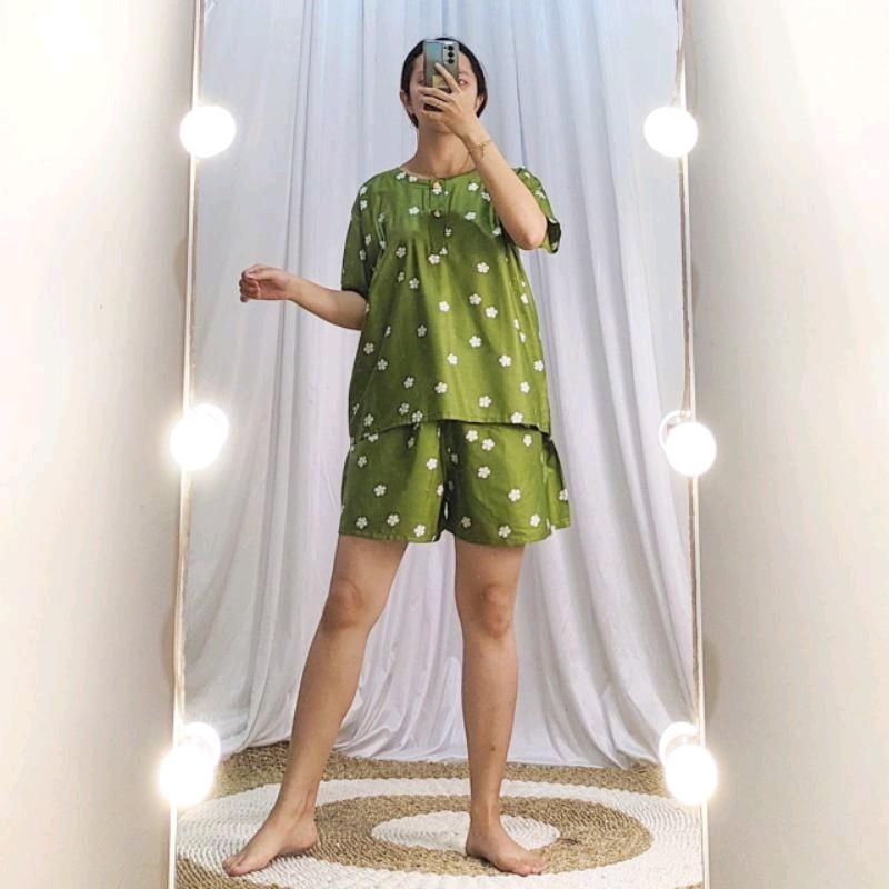 Setelan Baby Doll Celana Pendek Gogo Rayon All Size Nyaman Kancing Busui Motif 2