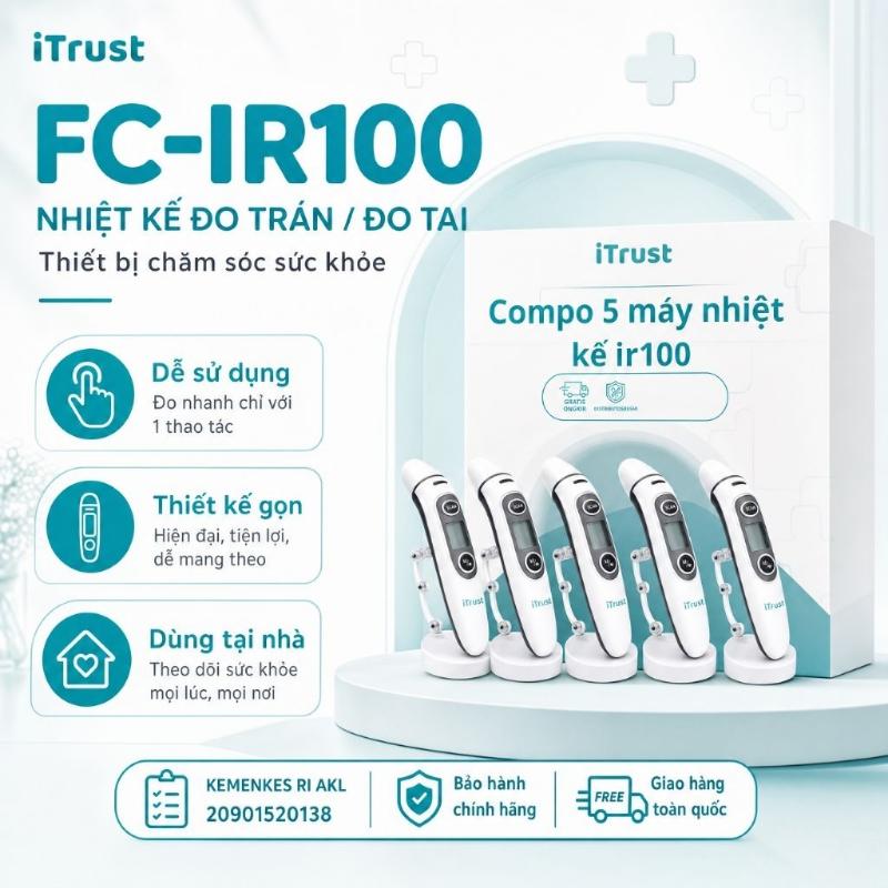 Hàng bán chạy nhất Combo 5 Nhiệt Kế IR100 Giá Tốt Đo Trán Tai Hồng Ngoại Cho…
