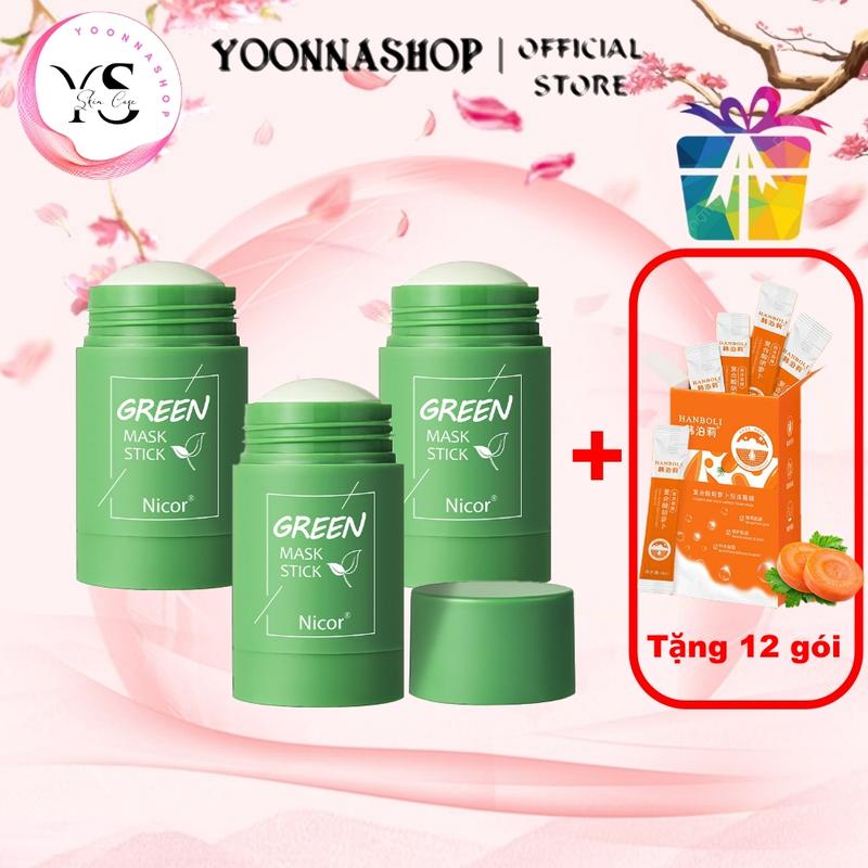 (Tặng 12 gói mặt nạ) COMBO 3 Chai Mặt Nạ Bùn Trà Xanh Dạng Lăn NICOR 40g A68 Skincare Cosmetics