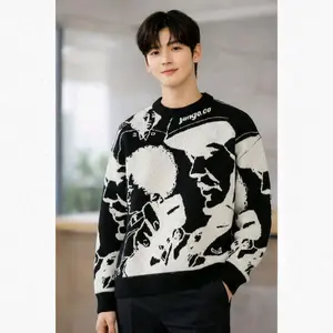 JANGO Knitwear Sweater Sketsa Face Black | Sweater Rajut Unisex Premium Tebal