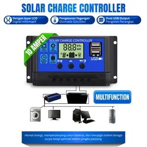 Solar Charge Controller LCD LED Display Solar PWM 12V/24V 10A USB Kontroler Solar Panel Surya Charge