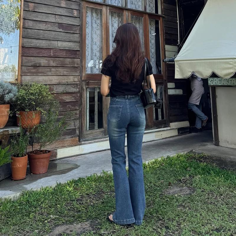 Highwaist Stretch Cutbray Pocket Jeans Hangout Celana Panjang Wanita Melar Nyaman 5