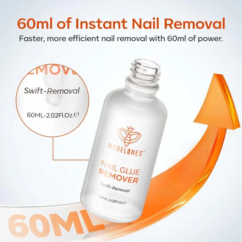 Modelones Nail Glue Remover for Press On Nails, 60 ML Press On Nails Remover for Nails Press Ons Nail Tips Acrylic Nails, Nail Polish Remover with Crystal Stick 1