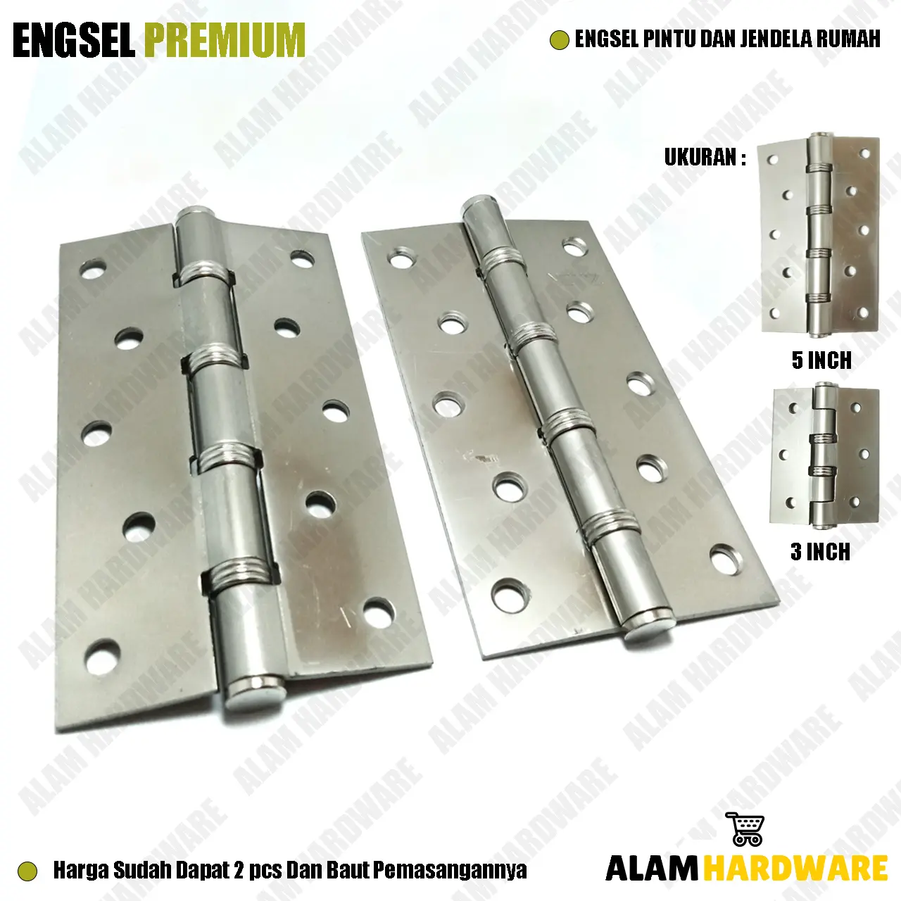 Engsel 5 Inch dan 3 Inch ALAM HARDWARE untuk Pintu/Jendela