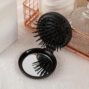 Cepillo Portátil Plegable con Cojín de Aire y Espejo de Maquillaje, Cepillo para Masaje del Cuero Cabelludo y Desenredar, Ideal para Todo Tipo de Cabello, Viaje y Uso Doméstico