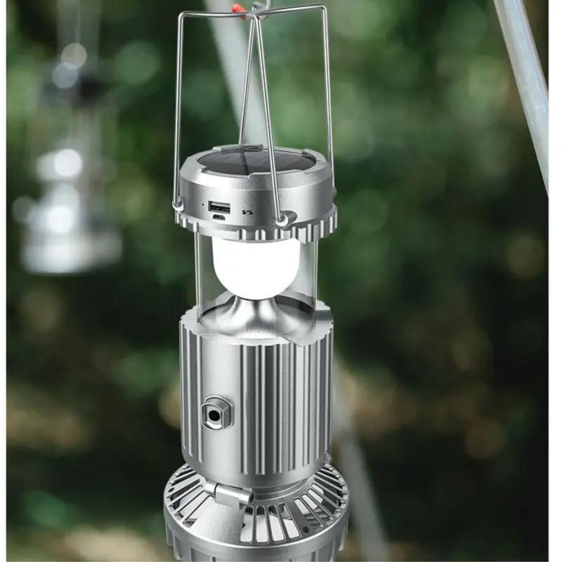 Đèn Camping 3 in 1 Đèn Bão Du Lịch Đi Câu Cá Cắm Trại Picnic Sạc Năng Lượng Mặt Trời Có Quạt Siêu Mát