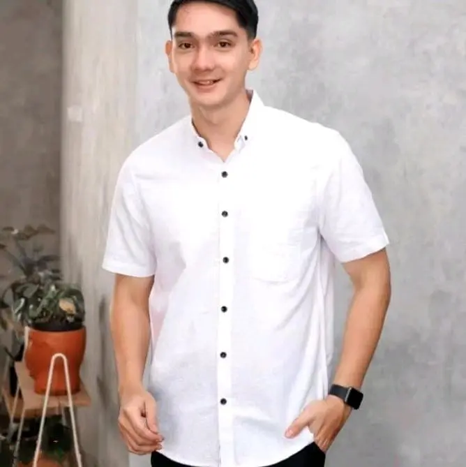 Kemeja Polos Pria Lengan Pendek Kain Katun slimfit Premium Baju Kerja Kondangan Formal Santai Nyaman Premium  Casual Basic Hitam Navy Soft