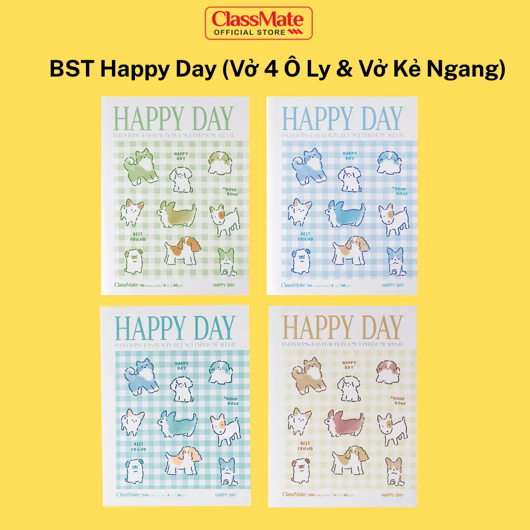 Combo 2/5/10 Tập 4 Ôly & Vở Kẻ Ngang BST Happy Day CLASSMATE Bìa Cao Cấp Chống Nước, Giấy Ăn Mực Phù Hợp Học Sinh, Sinh Viên Ghi Chép