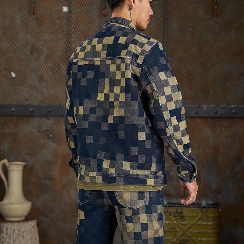 Product Introduction of Mã 069. Áo khoác Jean Nam, Hoạ Tiết Caro Đan Xen, Denim Không Co Giãn 3