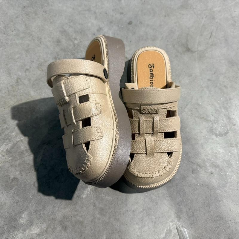 Chuẩn 4cm Dép sục nữ sandal nữ đế kiểu dáng hàn quốc thanh lịch 3 màu đen nâu kem giaydepsieuben 333