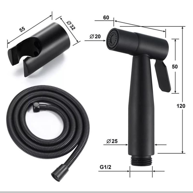 DUJIU Combo Vòi Xịt Toilet Màu Đen Cao Cấp – Dây Inox 304 Dài 1.5m + Vòi Bidet Nhựa Chống Gỉ Bền Bỉ Anti Rò Rỉ Tekanan Nước Mạnh Dễ Lắp Đặt Phù Hợp Phòng Tắm Nhà Vệ Sinh Phụ Kiện Thanh Lịch!