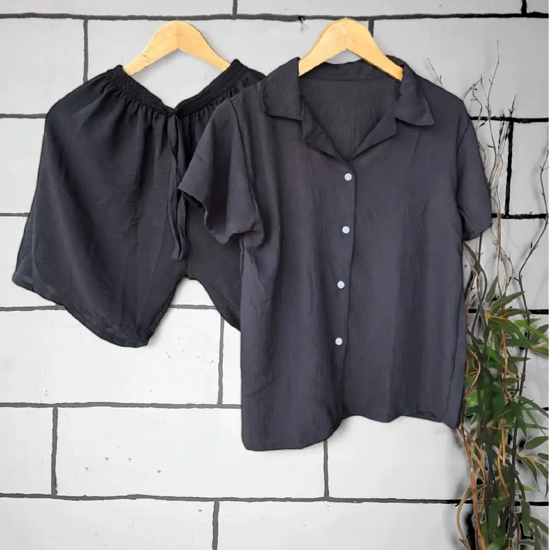 Baju Setelan Pendek Wanita Cringkel Airflow l CPDKH l One Set Piyama Perempuan Santai Busui  Nyaman 6