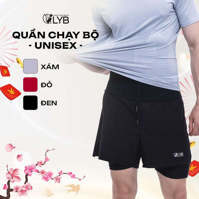  LYB - Quần đùi chạy bộ nam nữ quần đùi thể thao vải dù cao cấp có lót lưng phối lưới đựng đồ 