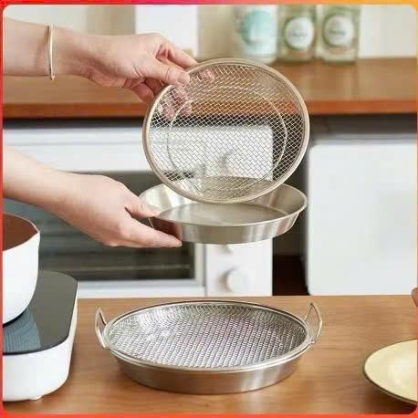 Rổ Lưới Inox Kèm Khay Hứng Dầu Đa Năng - Dùng Nồi Chiên Không Dầu, Ráo Dầu Thực Phẩm