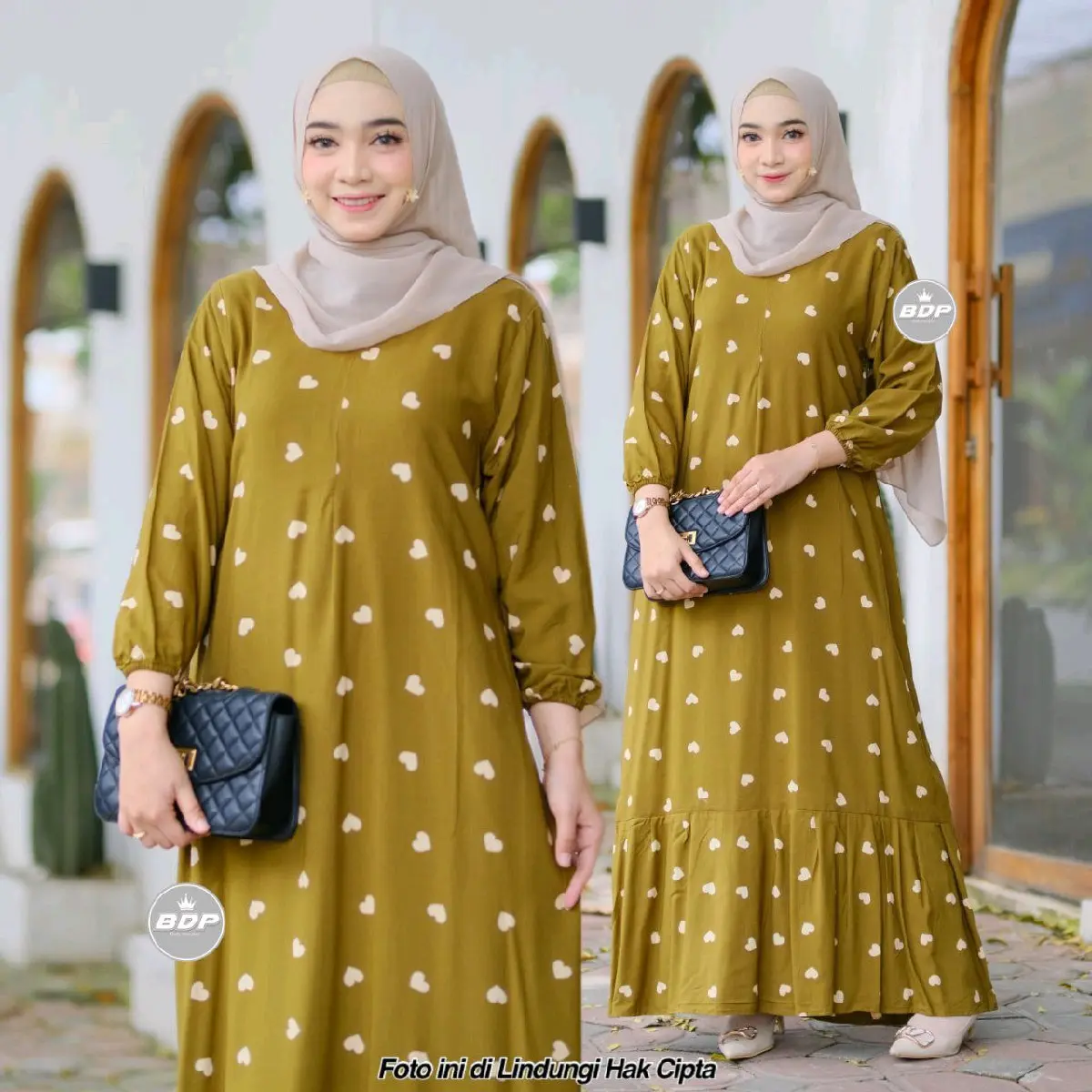 gamis rayon santung motif Polkadot resleting depan dress bumil busui baju panjang wanita simple adem nyaman dipakai Ibu Hamil