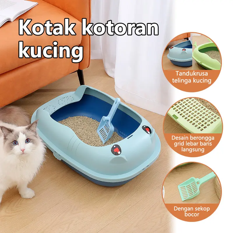 PetLuxe Kotak Kotoran Kucing Besar  Dengan Pijakan Saringan & Sekop Bocor Desain Terbuka untuk Udara Segar dan Bebas Bau