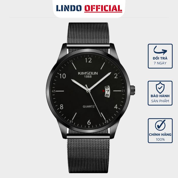 Đồng hồ nam chính hãng dây thép lưới cao cấp có lịch ngày kèm hộp KIMSDUN K-1871B