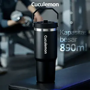 Cuculemon tumbler 890ml Mug panas sedotan stainless steel 304 tahan dingin 24 jam Insulated botol minum aesthetic kopi cup vacuum BPA free termos kopi
