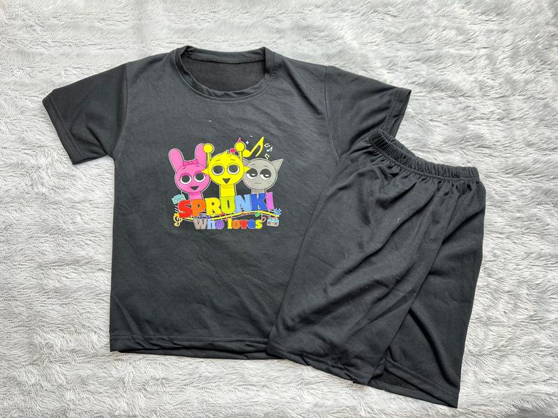 AS - SETELAN KAOS SPRUNKI CELANA PENDEK HITAM ANAK UNISEX USIA 3-12 TAHUN 2
