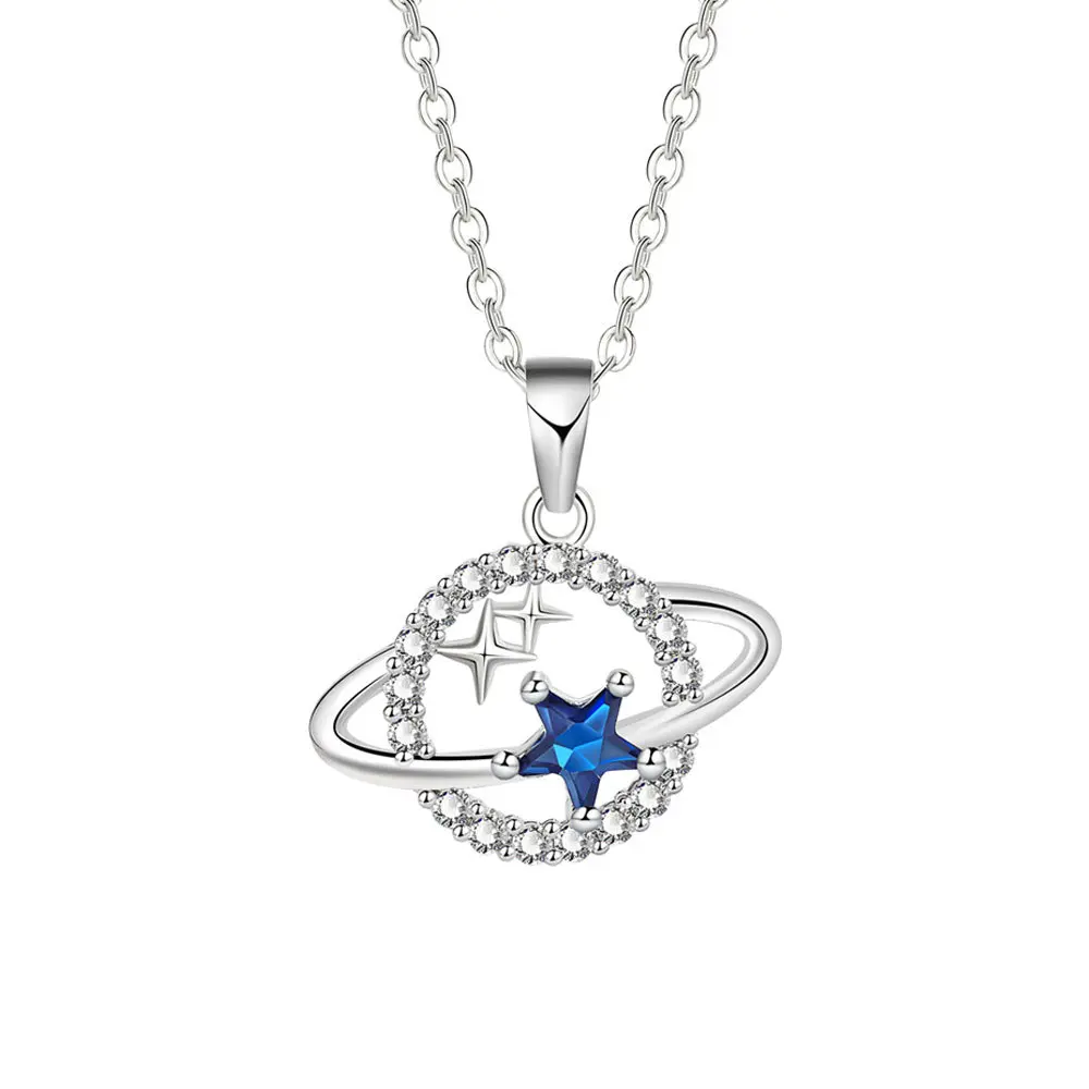 Blue Planet Necklace Women's Simple Twin Star Personality Fantasy Star Diamond Zircon Necklace