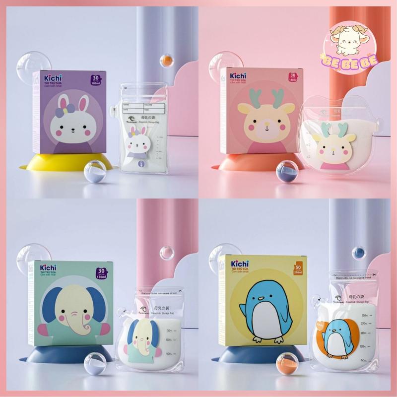 Túi Trữ Sữa Kichilachi Size 100ml - 250ml Cảm Biến Nhiệt Độ, Khóa Zip Chắc Chắn Chống Rò Rỉ