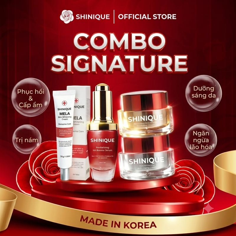 SHINIQUE Mela Skin Whitening Cream + Revitalizing HA Booster Serum 30ml + Miraculous Anti-Wrinkle Moisturizer Cream + Skin Whitening Anti-Aging Cream