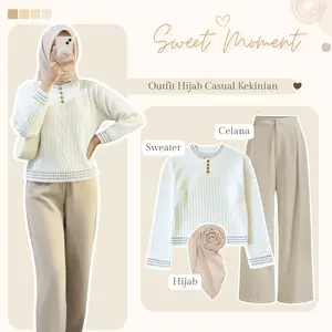 Outfit Cewek Kekinian / One Set Wanita 3in1 ( Sweater Akira + Celana + Hijab ) OOTD Feminim - LN216