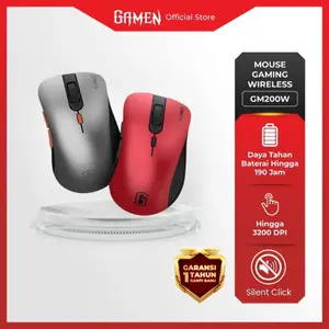 GAMEN Wireless Gaming Mouse GM200W 2.4GHz Ergonomic Design No-Delay Gaming Silent Click 3200 DPI 4 DPI Levels Tahan Lama Hingga 5 Juta Klik Mouse Gaming Nirkabel Dengan Presisi Tinggi Original - Garansi 1 Tahun
