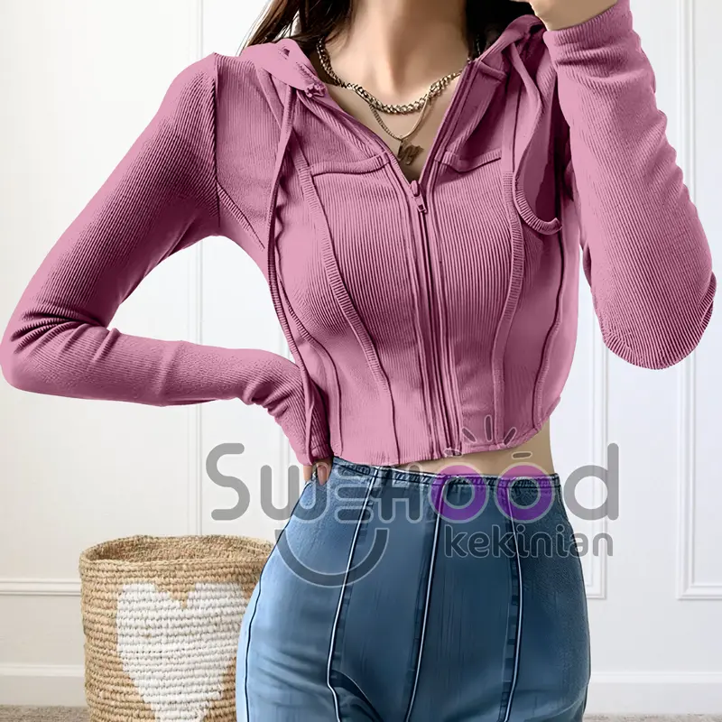 Grania Premium High Quality Jacket Sweater Zipper Hoodie Crop Top Wanita Kekinian Fashion Outfit Korean Style Jaket Suiter Hoodie Crope Jiket Hudie Cewe Bahan Fleece 4