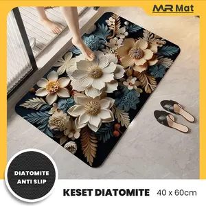 MR MAT Keset Kamar Mandi Diatomite Motif Bunga 3D Anti Slip 40x60cm PVC Rubber Anti Slip Desain 3D Flower Printing Hi Res