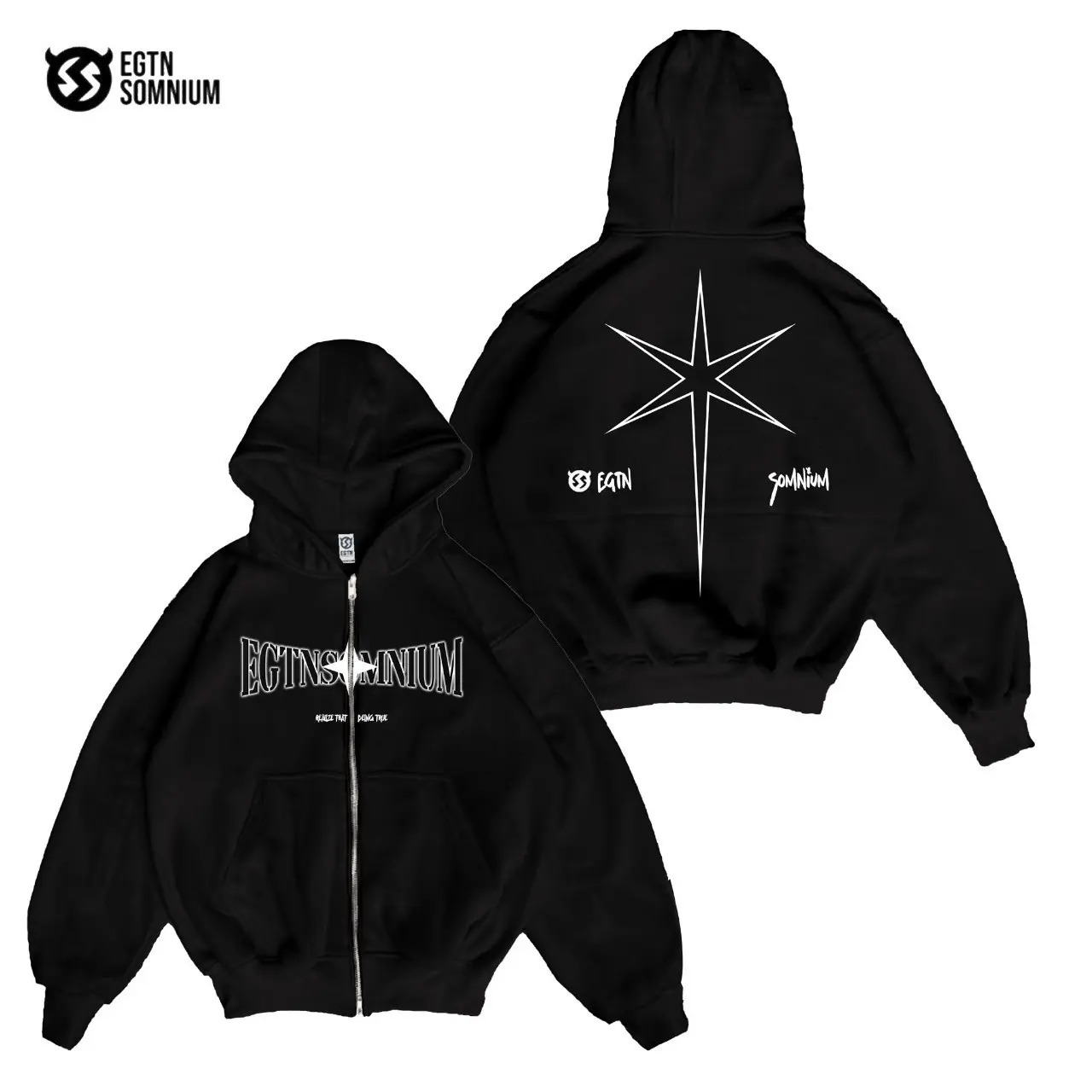 Lucreous.co - Hoodie Jaket Zipper Boxy Basic Hitam Somnium - Sweater Fleece Unisex Pria dan Wanita - Kain Fleece Tebal 280gs Nyaman Dipakai hoodies