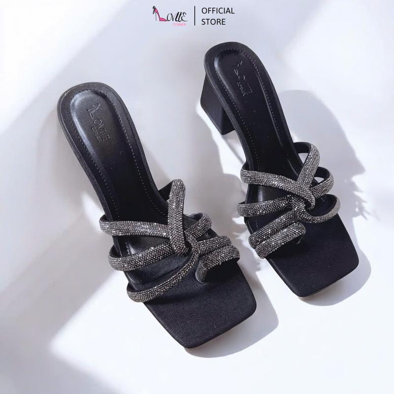 LOVIIECORNER - CAO GÓT BA QUAI XOẮN ĐÁ PHỐI XỎ NGÓN CÓ HAI MÀU - Guốc Nữ Thời Trang Thanh Lịch Gót Vuông Cao 5 Phân - D240109