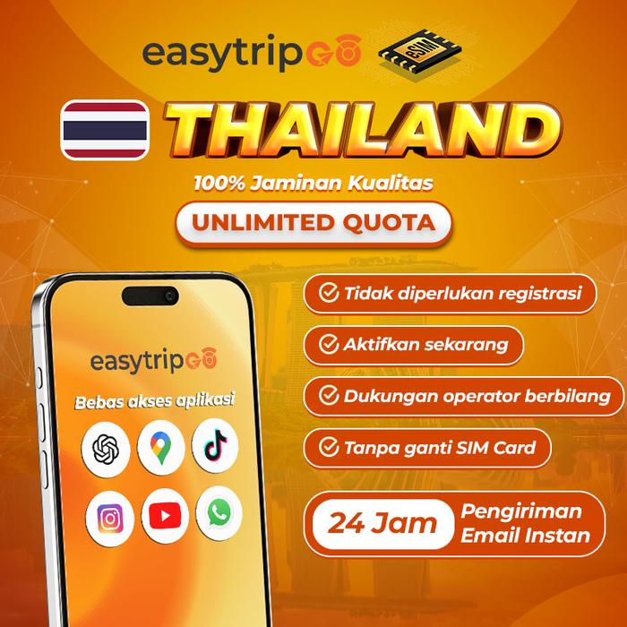 Gambar Easytripgo eSIM Thailand 500MB/HARI-3GB/HARI Unlimited Internet Data| Travel eSIM Card Travel Thailand - 500MB/HARI, 1 HARI dari Easytripgo Indonesia Kota Tangerang Tokopedia